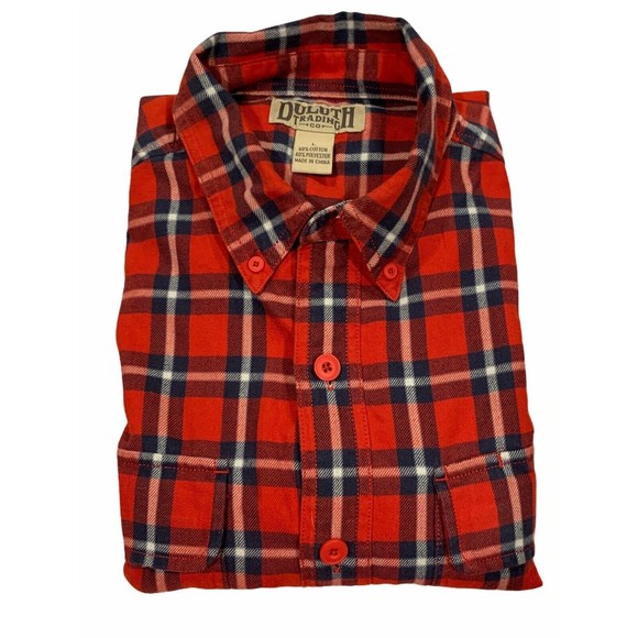 Duluth Trading‎ Co Men Red Plaid Roll Tab Long Sleeve Flannel Shirt Size Large L - Picture 7 of 10